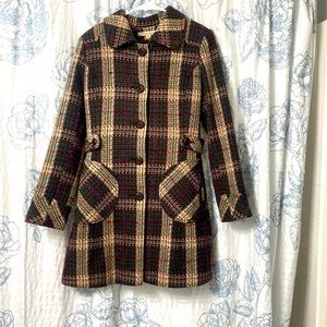 American Rag women’s knee length plaid brown pea coat size small great condition